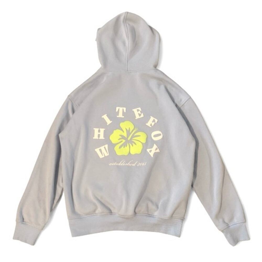 White Fox Light Blue Oversized Fleece Pullover Hoodie – Yellow Hibiscus Small